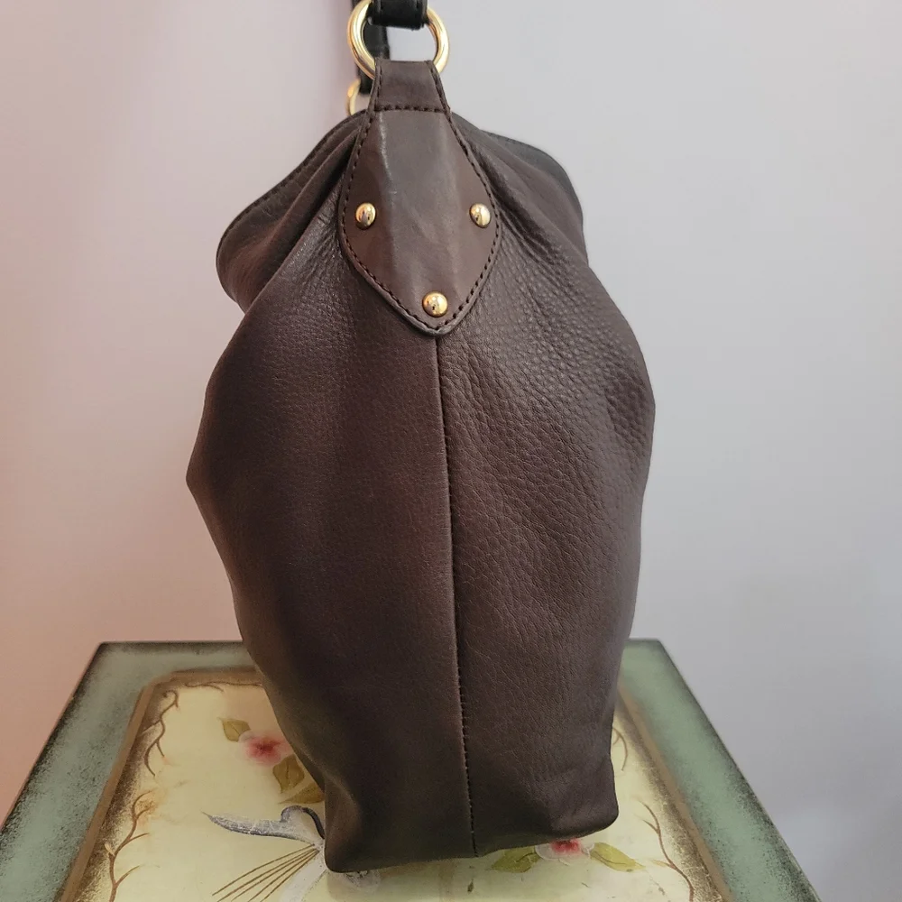 Apostrophe Brown Soft and Supple Pebble Grain Leather Slouchy Hobo Shoulder Bag